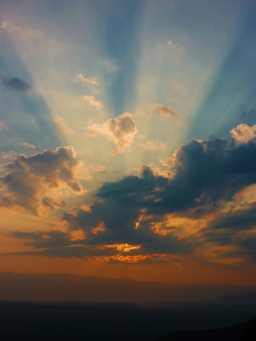 Magnificent blue orange sunset, vertical