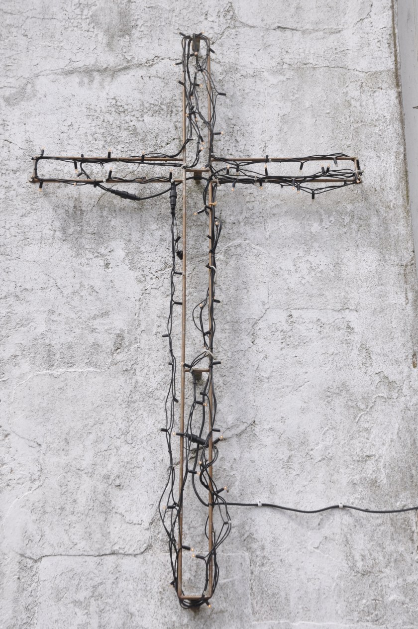 Cornwall, England, wired cross on church