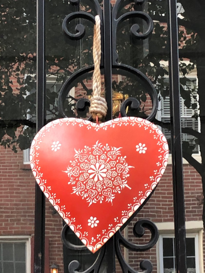 Swedish red metal Heart on iron gate, Rittenhouse Square, Philadelphia