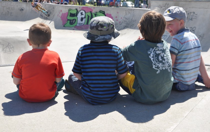 Four boy friends, Cornwall, England
